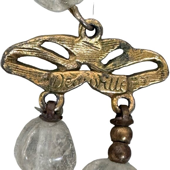 Vintage Deauville Double Strand Necklace Faceted Clear Crackle Glass Faux Pearls - Picture 5 of 9